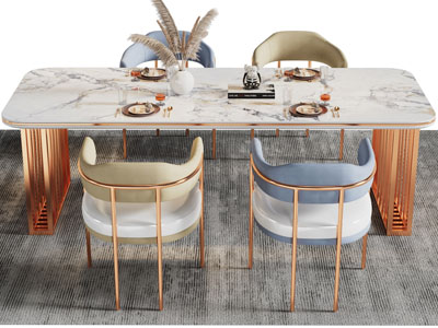 新中式大理石餐桌椅组合