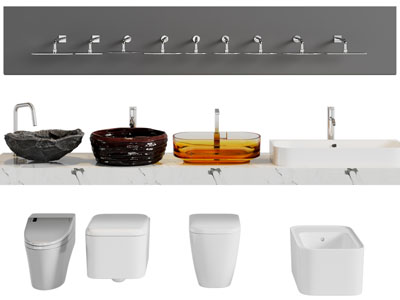 现代单盆洗手盆、马桶