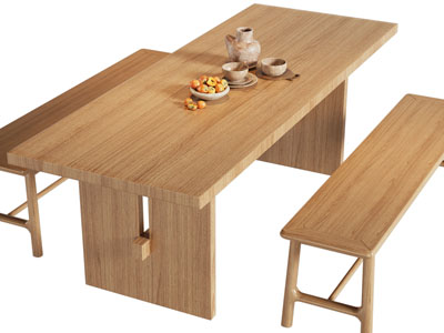 新中式长方形餐桌凳子组合