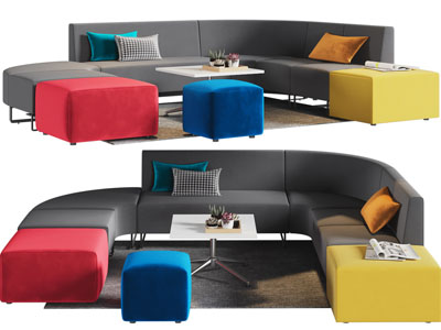 现代多彩拼接转角多人沙发组合