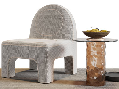 侘寂风单人沙发、边几3d模型 侘寂风单人沙发、边几