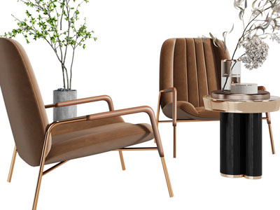 现代复古棕色休闲椅子、边几