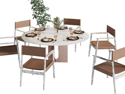 新中式圆形餐桌椅组合