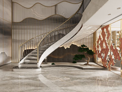 新中式酒店大堂楼梯间