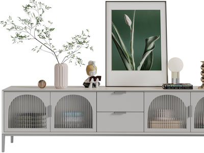 新中式玻璃柜门的电视柜