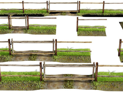 现代土径、草地、栏杆