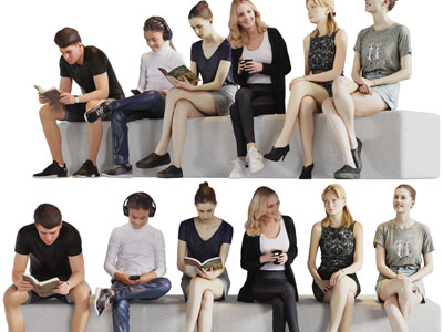 坐成一排的男人、女人人物3d模型 坐成一排的男人、女人人物