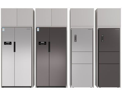 现代嵌入收纳柜的电冰箱