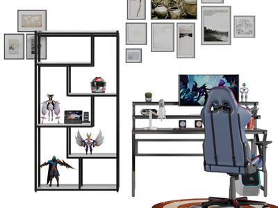 现代金属书桌椅、书架组合