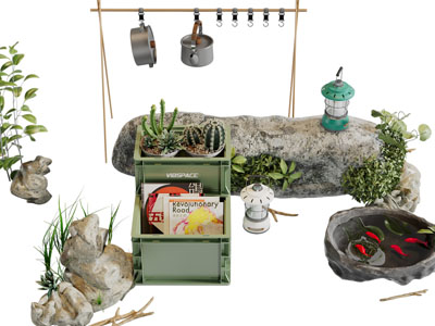 中式民宿石头、地灯景观园艺小品