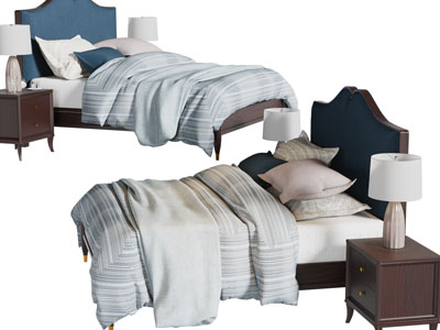 美式实木双人床、床头柜