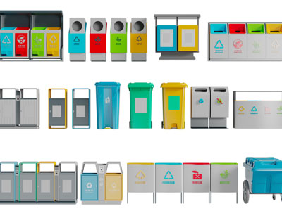 现代公用分类垃圾桶3d模型 现代公用分类垃圾桶