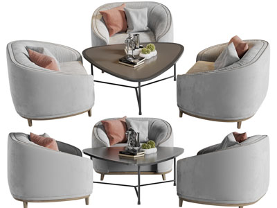 新中式单人沙发、边几3d模型 新中式单人沙发、边几