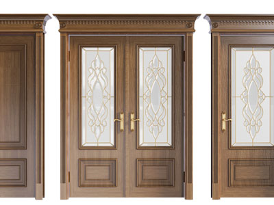 美式实木雕花双扇平开门