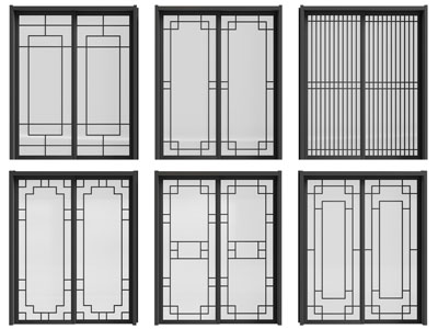 新中式玻璃双扇推拉门