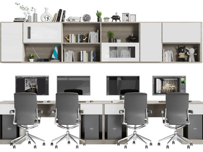 现代四人位办公桌椅组合