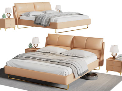现代双人床、床头柜
