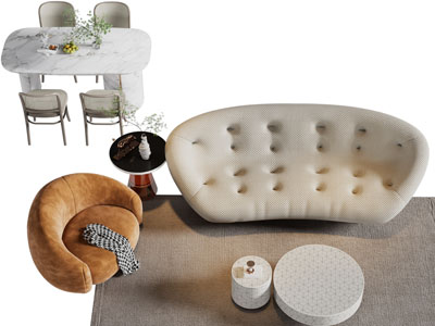 现代多人、单人沙发、茶几组合