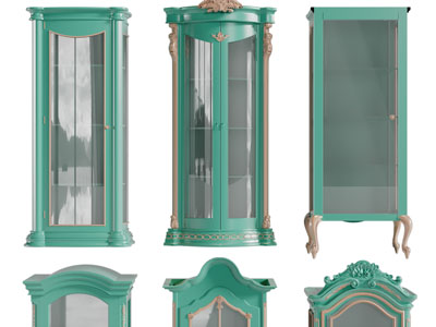 欧式复古绿色玻璃柜门角柜装饰柜