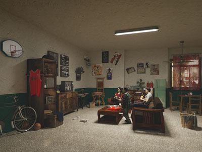 现代民宿复古客厅餐厅