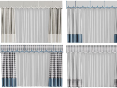 新中式带帘头的窗帘窗纱