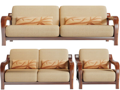 新中式实木边框的双人、单人沙发3d模型 新中式实木边框的双人、单人沙发