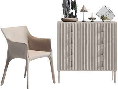 新中式玄关柜、边柜和休闲椅子