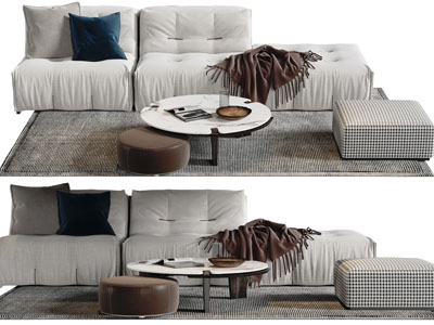 现代布艺无扶手的多人沙发、茶几组合