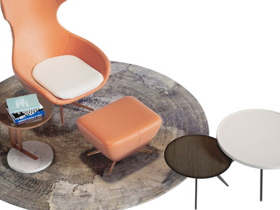 现代休闲椅子、脚踏和边几