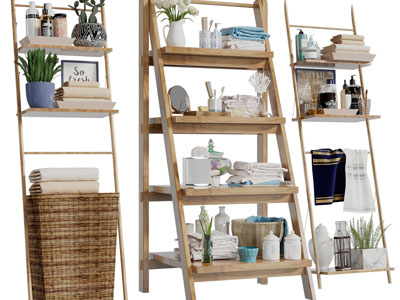 北欧实木梯形卫浴小件收纳架