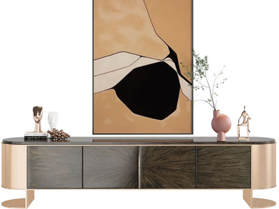 现代椭圆形电视柜、装饰画