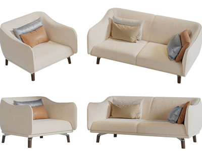 现代布艺双人、单人沙发3d模型 现代布艺双人、单人沙发