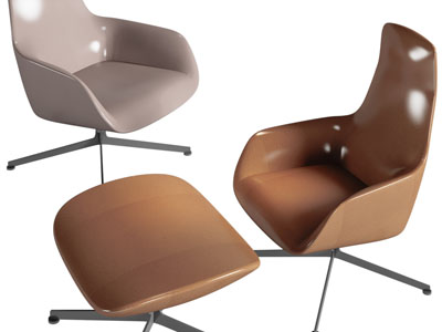 现代皮质休闲椅子、脚踏