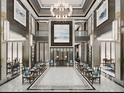 新中式酒店大堂会客厅