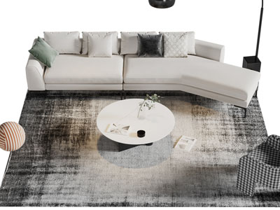 现代转角多人沙发、休闲椅子和茶几组合