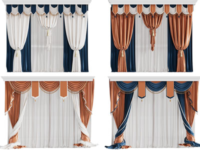 欧式带帘头的窗帘窗纱