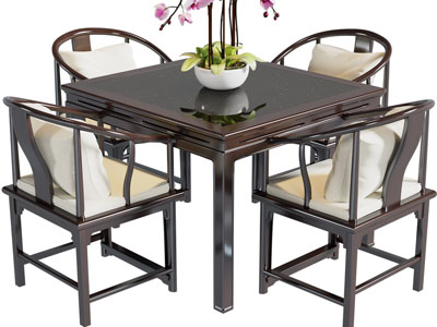 新中式方形实木餐桌椅组合