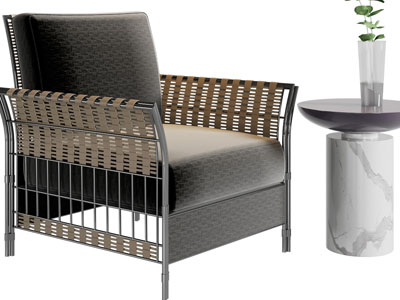 新中式休闲沙发椅子、边几3d模型 新中式休闲沙发椅子、边几