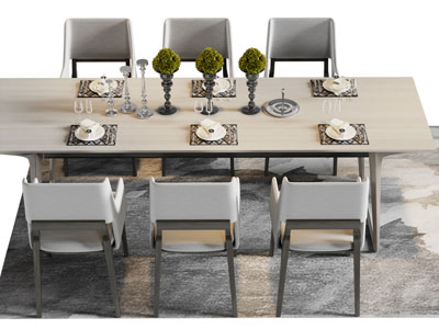 现代长方形餐桌椅组合