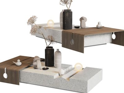 新中式茶几、摆件组合