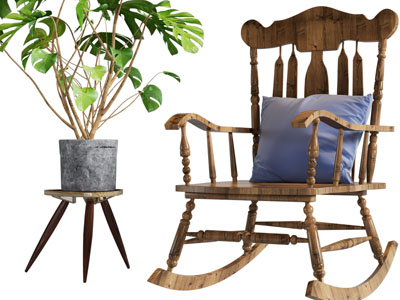 北欧实木摇椅、边几