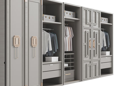 新中式加宽衣柜3d模型 新中式加宽衣柜