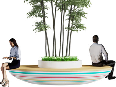 现代圆形户外花坛公共椅