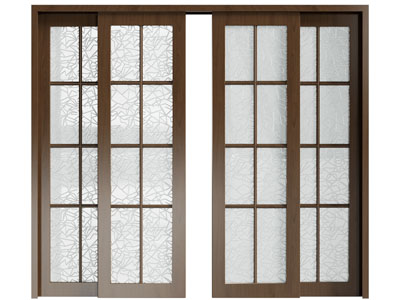 现代实木方格花纹玻璃推拉门
