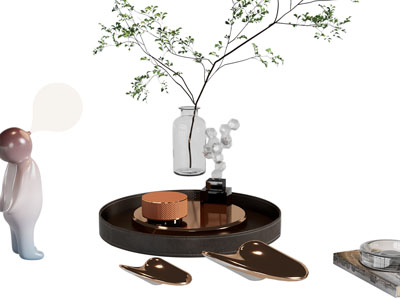 现代托盘、花瓶花卉摆件组合