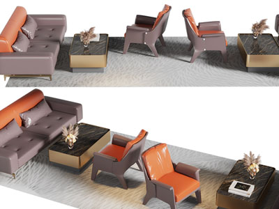 现代双人、单人沙发和茶几组合