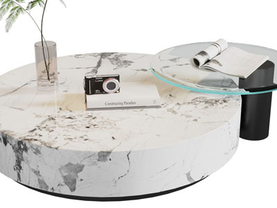 新中式圆形拼接茶几