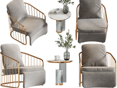 新中式休闲单人沙发、边几3d模型 新中式休闲单人沙发、边几