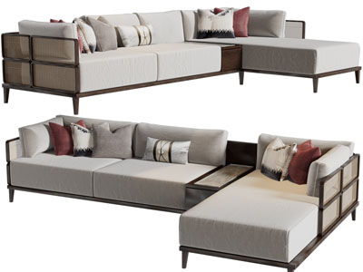 新中式转角多人沙发3d模型 新中式转角多人沙发