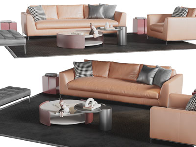 现代多人、单人沙发和沙发凳茶几组合